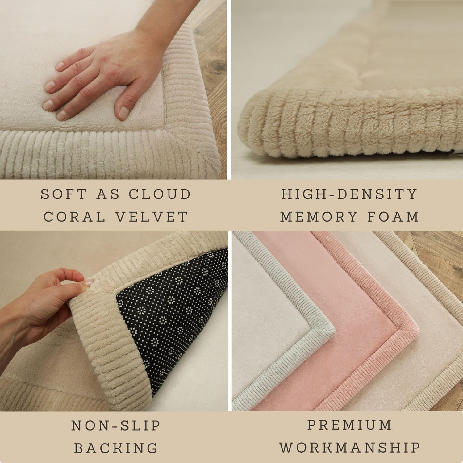 Premium Baby Play Mat 60”x 80” Beige – Cloud-Soft Coral Velvet Memory Foam Rug for Crawling & Play