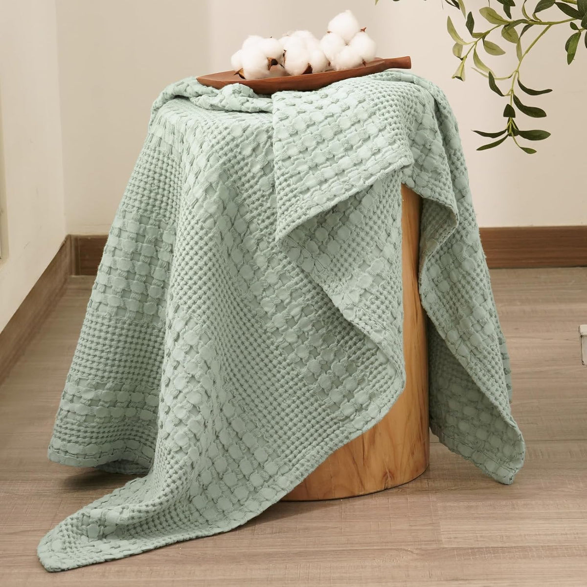 PHF 100% Cotton Waffle Weave Throw Blanket, Soft Lightweight Breathable Cozy Summer Throws for