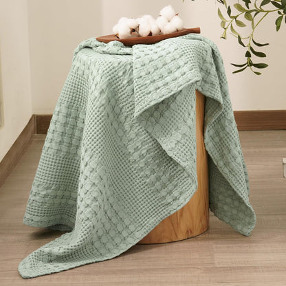 PHF 100% Cotton Waffle Weave Throw Blanket, Soft Lightweight Breathable Cozy Summer Throws for