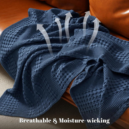 PHF 100% Cotton Waffle Weave Blanket Twin Size, Soft Lightweight Breathable Cozy Summer Blankets