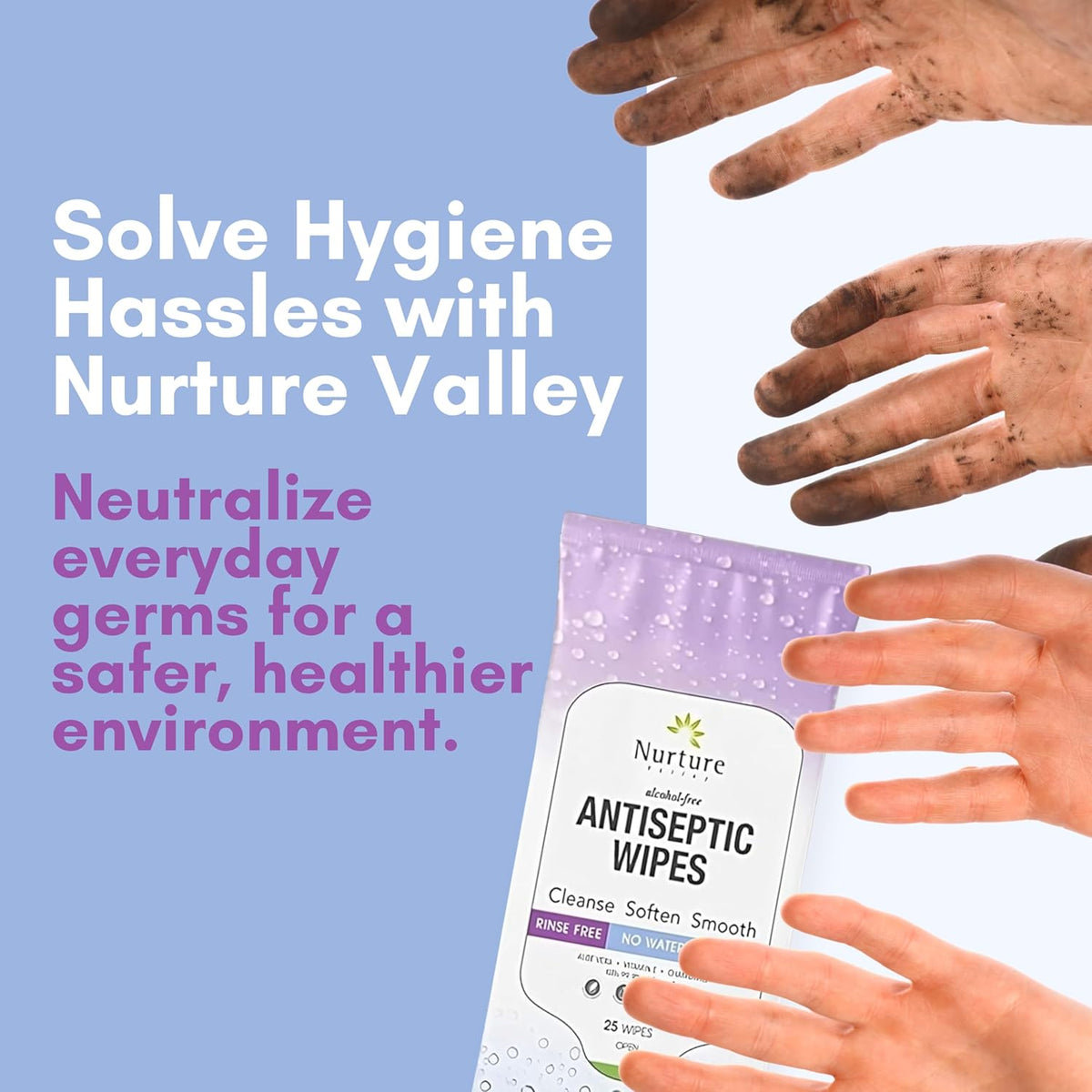 Nurture XL Antibacterial Body & Hand Wipes | Alcohol-Free Antiseptic Wet Sanitizer Towelettes for