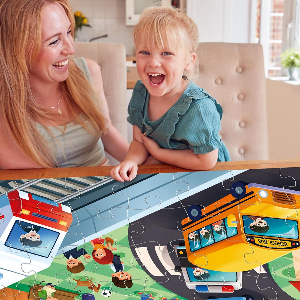Jumbo Floor Puzzle for Kids,City Transportation Jigsaw Large Puzzles,48 Piece City Life Vehicle