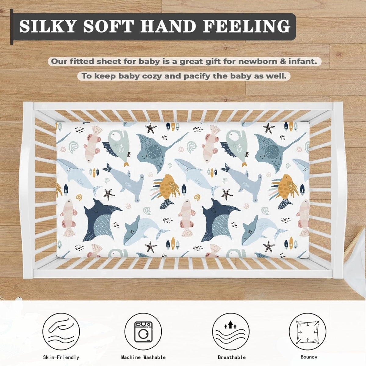 Colorful Fishes Fitted Crib Sheet Ocean Animals Baby Crib Sheet Fit Standard Crib and Toddler