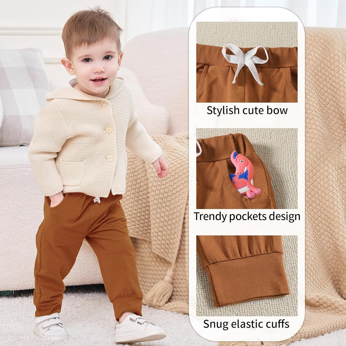 DREAM BUS Pack of 3 Toddler Jogger Pants with Pocket Toddler Boy Sweatpants Baby Boy Pants Infant