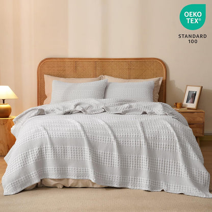 PHF 100% Cotton Waffle Weave Blanket King Size, Soft Lightweight Breathable Cozy Summer Blankets