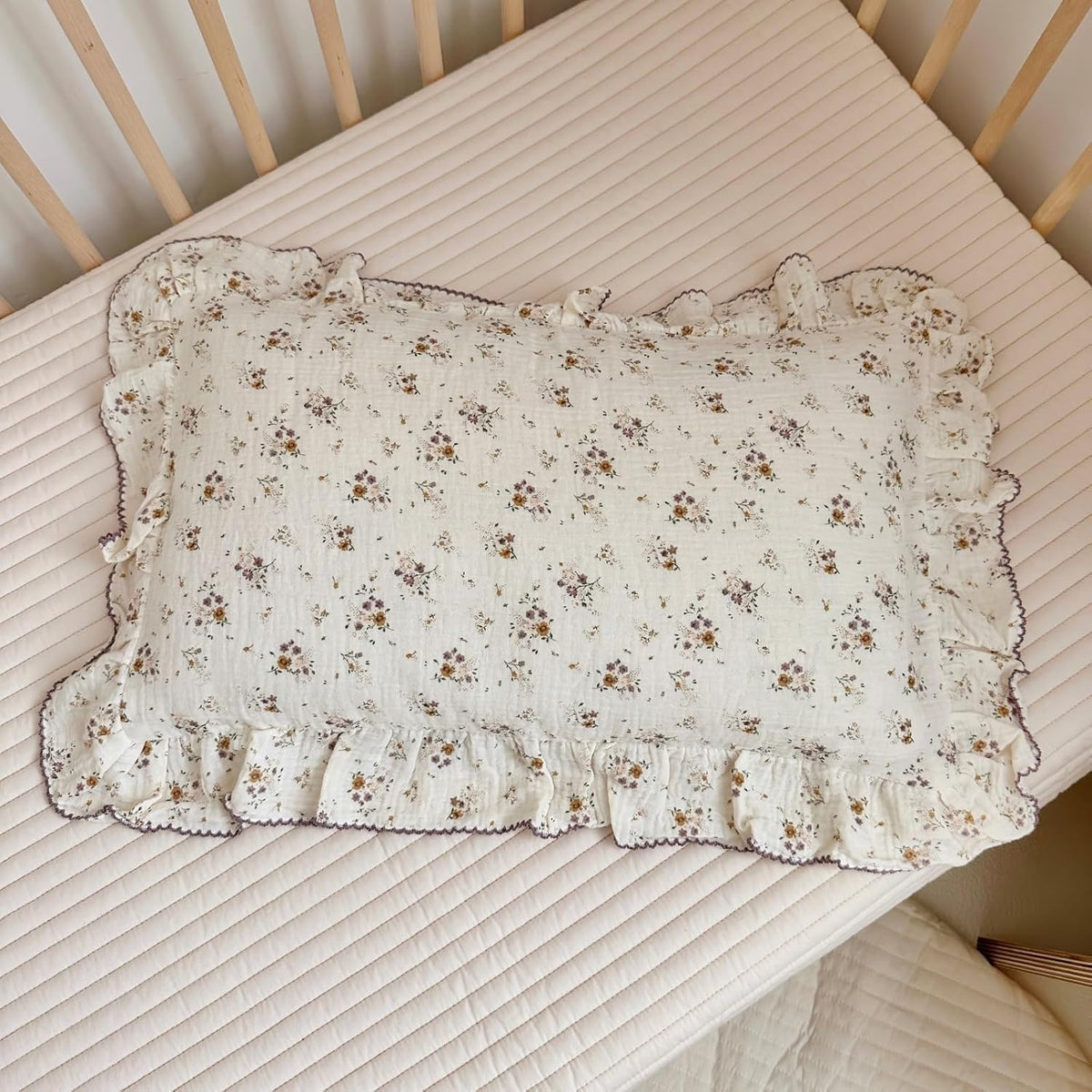 BuLuTu Shabby Chic Floral Toddler Pillow Cases Muslin Standard Size Pillowcases for Girls Kids