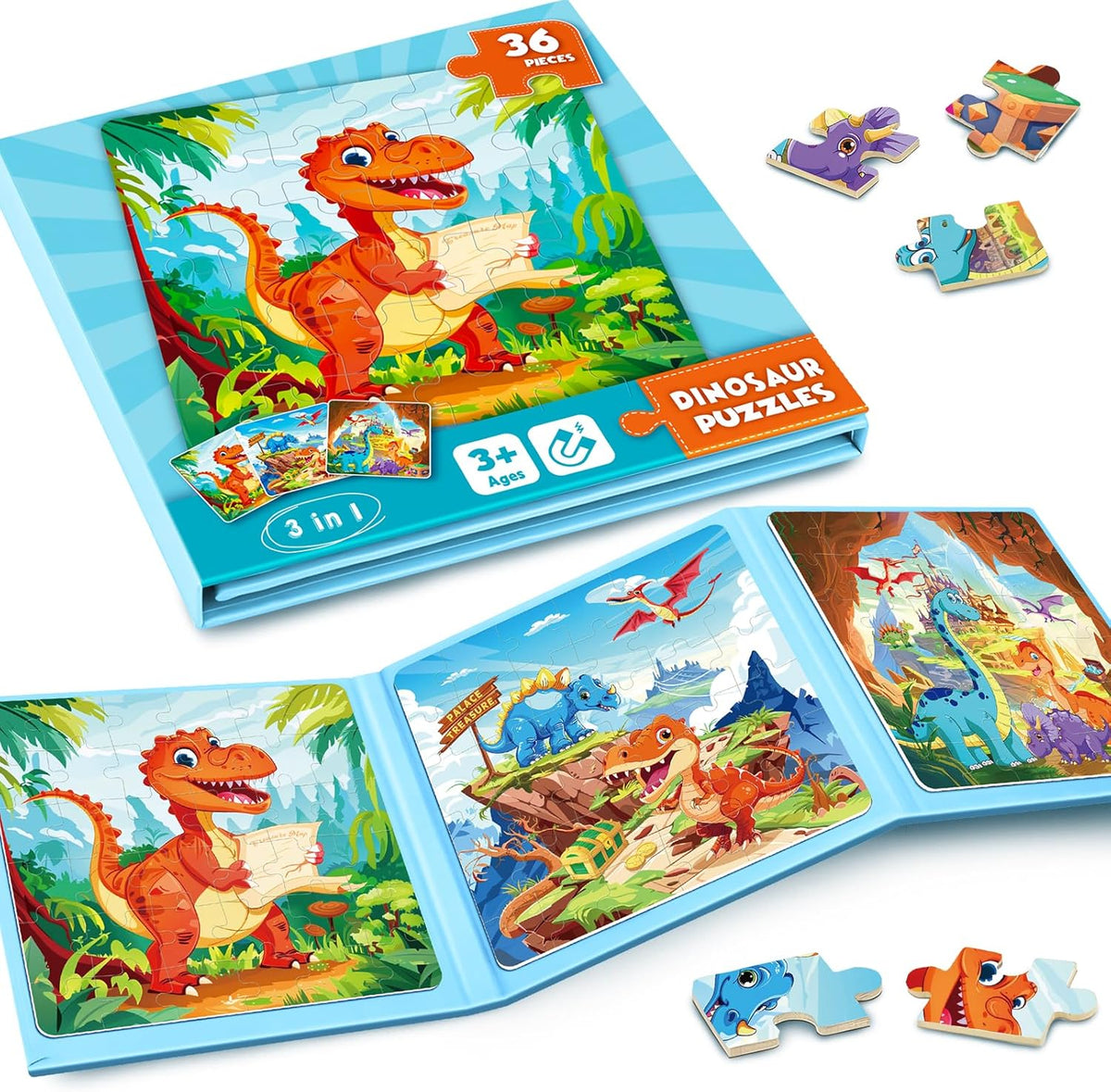 Magnetic Jigsaw Puzzles for Toddlers Kids 3-8 Boys,(3 36-Pieces) Travel Puzzles Toys for Kids Ages