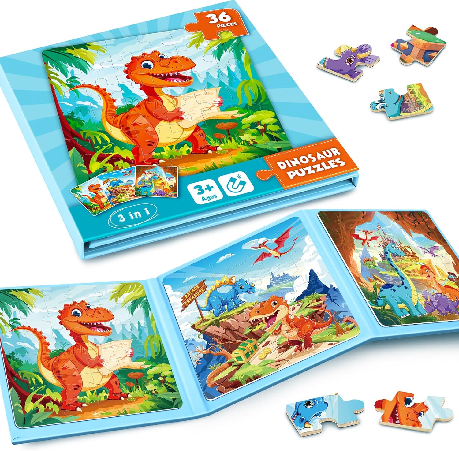 Magnetic Jigsaw Puzzles for Toddlers Kids 3-8 Boys,(3 36-Pieces) Travel Puzzles Toys for Kids Ages