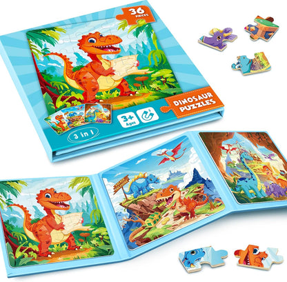 Magnetic Jigsaw Puzzles for Toddlers Kids 3-8 Boys,(3 36-Pieces) Travel Puzzles Toys for Kids Ages