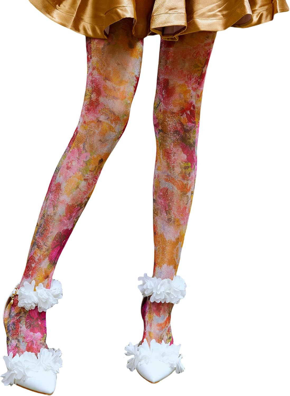 Sahabowi Women's Sheer Fashion Digital Print Fashions Stockings Metallic Silver Tights 1