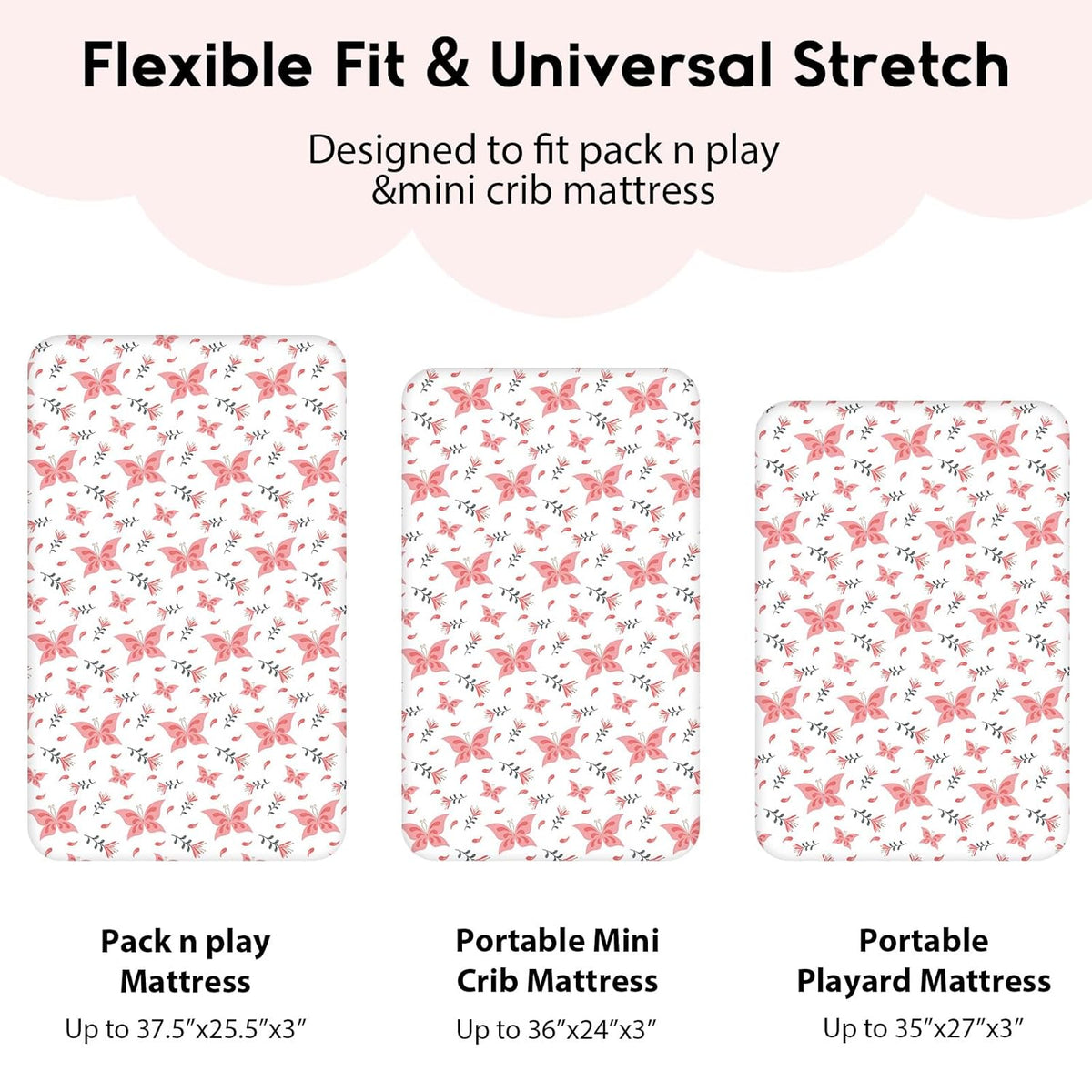 Yoofoss Pack and Play Sheets Fitted, Mini Crib Sheets 2-Pack for Pack N Play Mattress, Stretchy