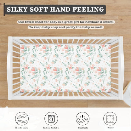 Floral Botanical Pattern Fitted Crib Sheet Pink Flower Baby Crib Sheet Fit Standard Crib and
