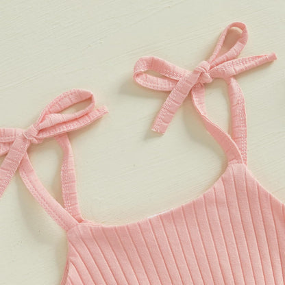 Newborn Infant Baby Girl Romper Ribbed Knit Sleeveless Spaghetti Strap One Piece Jumpsuit Bodysuit