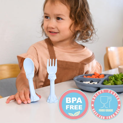 Made in USA Spoon la la Toddler Utensils Set - 2 Pack (1 Spoon & 1 Fork for Kids) - Self-Standing