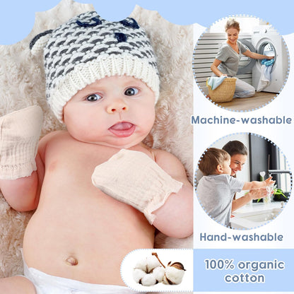 8 Pairs Newborn Baby Muslin Mittens 0-6 Months No Scratch Elastic Wrist Soft Breathable Gloves Bulk