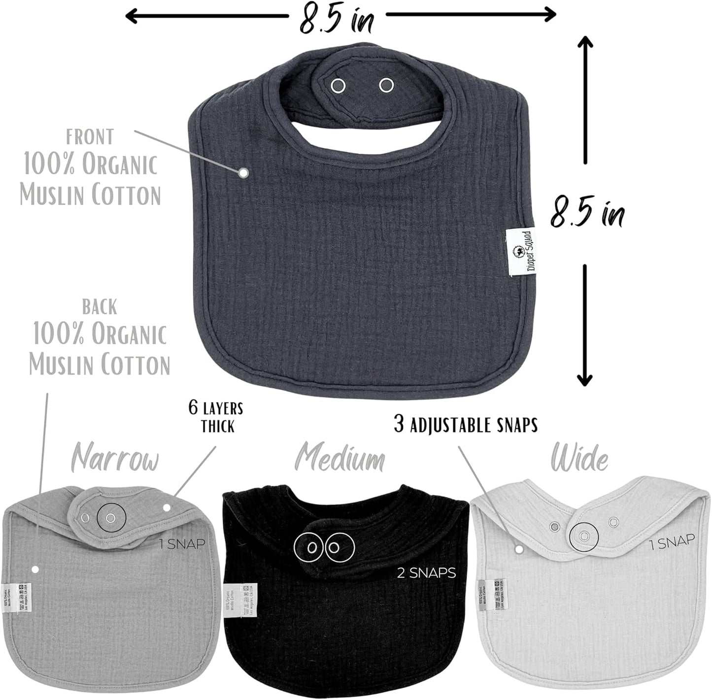 DiaperSquad's Baby Bibs for Drooling and Teething, Bibs for Boys, Baby Girl - Solid Cotton Baby