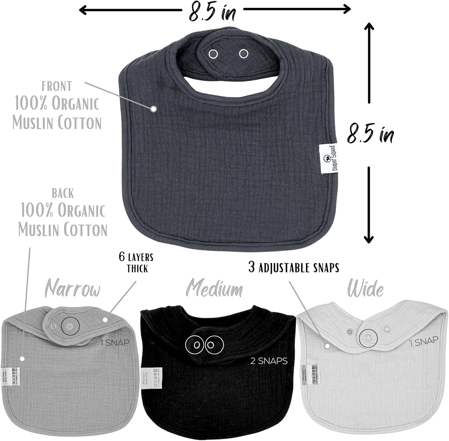 DiaperSquad's Baby Bibs for Drooling and Teething, Bibs for Boys, Baby Girl - Solid Cotton Baby