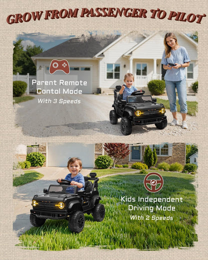 12V Ride on Toys for Kids, Licensed Ford Bronco Raptor Children Electric Vehicles, Toddler Battery