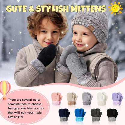 Winter Mittens Gloves Beanie Hat Set for Kids Baby Toddler Children, Thick Warm Knit Fleece Lined