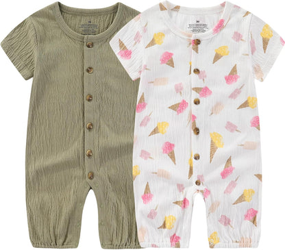 Baby Girl Romper Button Jumpsuit Summer Infant Boy Clothes for 0-24 Months