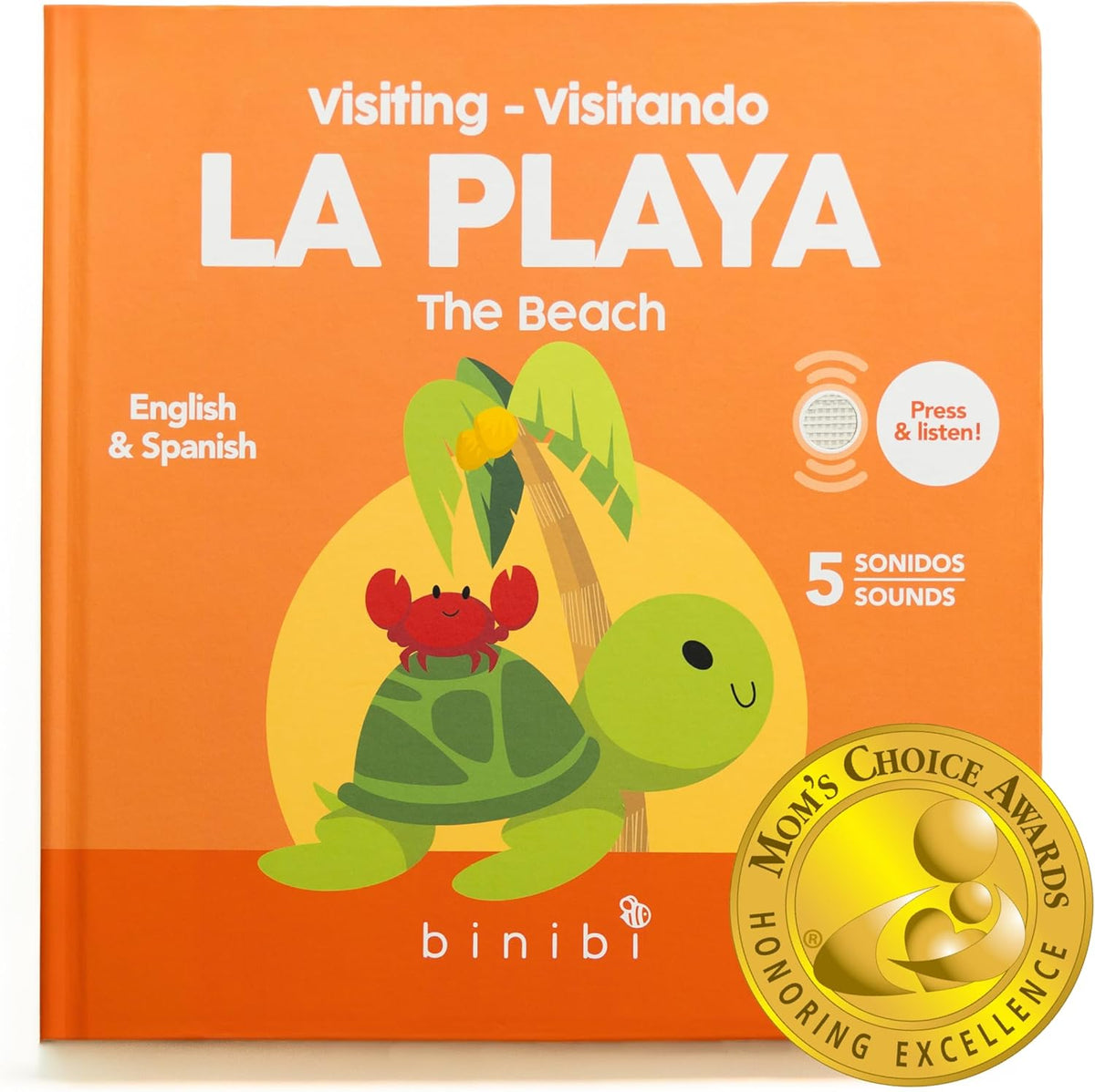 Binibi Spanish Books for Babies & Toddlers 1-3 The Beach Interactive Bilingual Sound Book with Fun