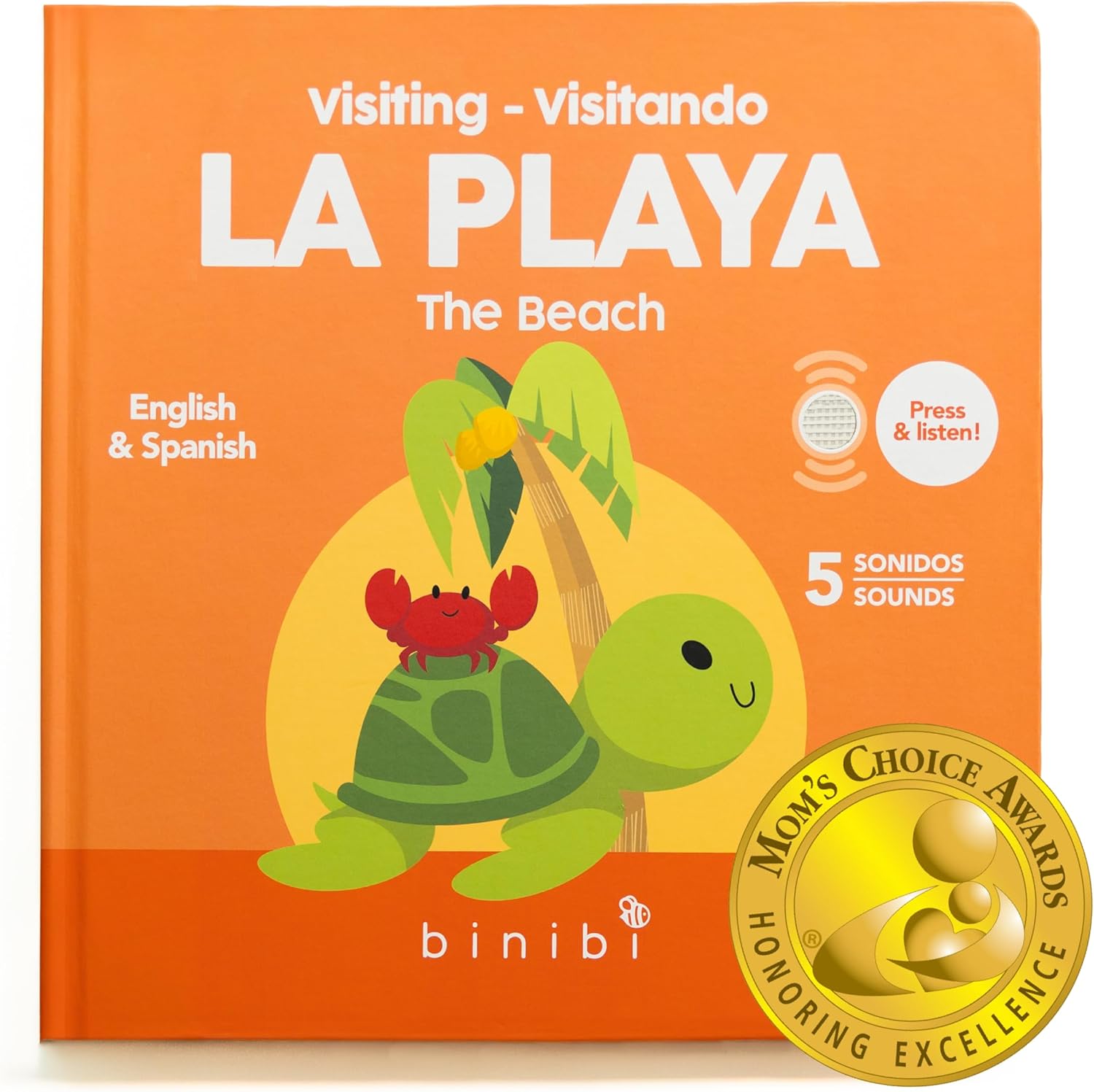 Binibi Spanish Books for Babies & Toddlers 1-3 The Beach Interactive Bilingual Sound Book with Fun