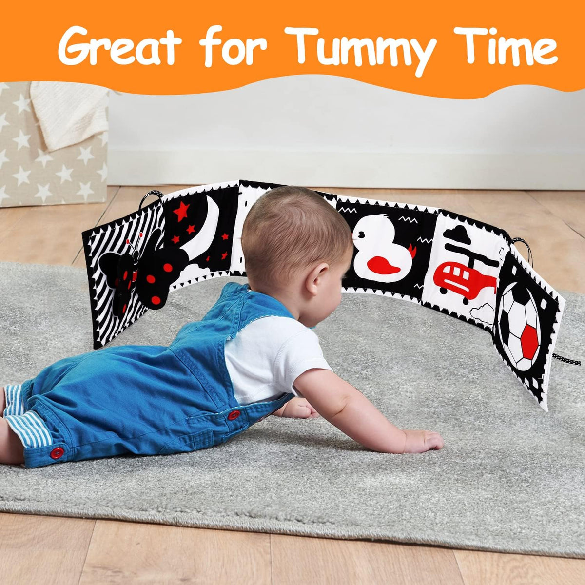 Thremhoo Black and White High Contrast Baby Toys 0-6 Months Soft Book for Brain Development, Tummy