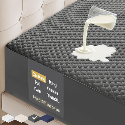 OhGeni 100% Waterproof Mattress Protector, California King-Gray Mattress Pad, Fits 6"-20"