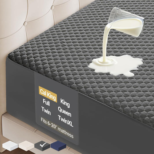 OhGeni 100% Waterproof Mattress Protector, California King-Gray Mattress Pad, Fits 6"-20"