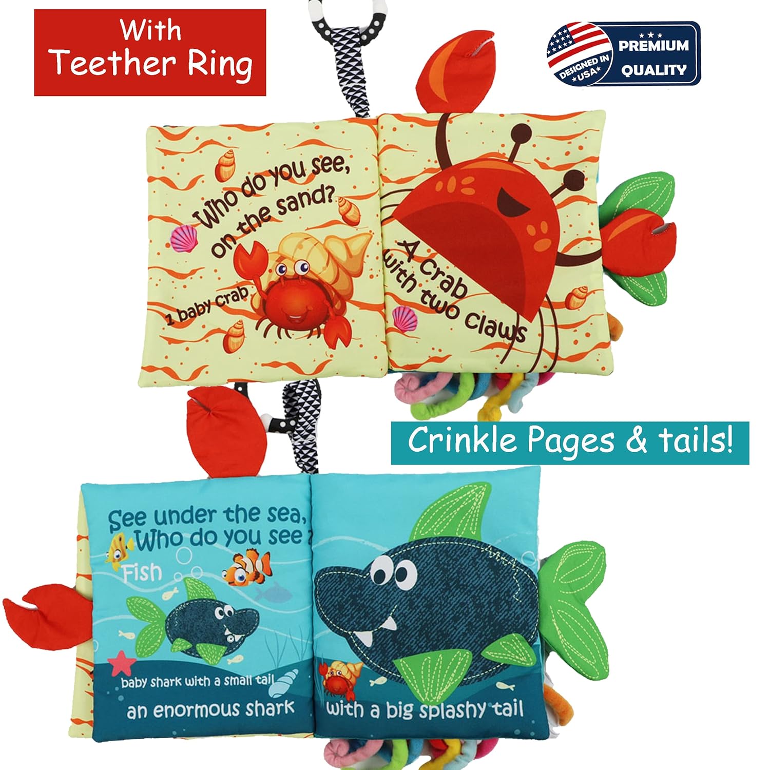 Fish Baby Book 0-6 Months,Touch Feel Cloth Crinkle Books for Babies,Infant Baby Toys 6-12