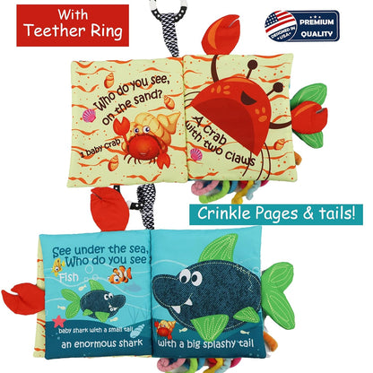Fish Baby Book 0-6 Months,Touch Feel Cloth Crinkle Books for Babies,Infant Baby Toys 6-12