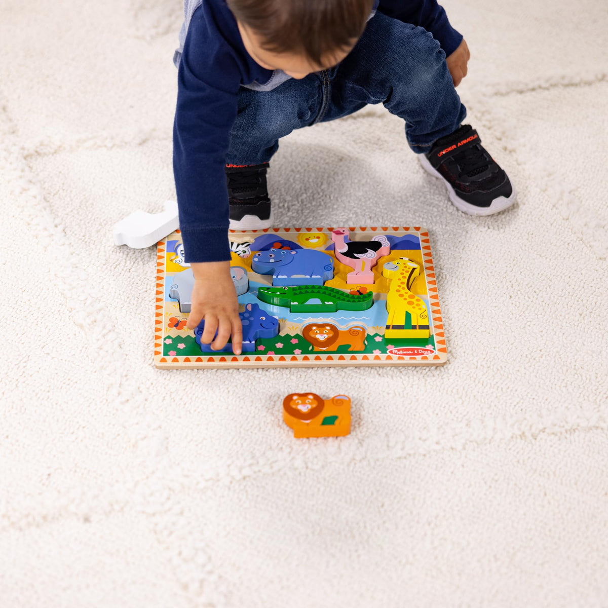 Melissa & Doug Safari Wooden Chunky Puzzle (8 pcs), Educational Screen Free Activity for Toddler