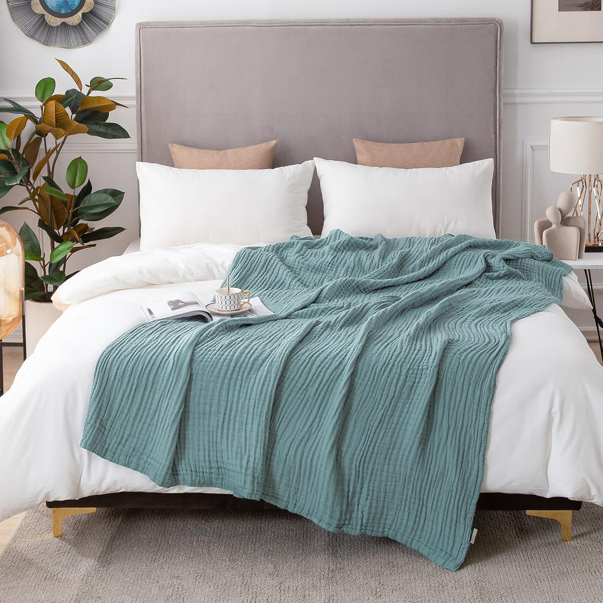 EMME Cotton Muslin Blanket King Size - Soft, Breathable Layering Bedspread Blanket, 108"x90", All