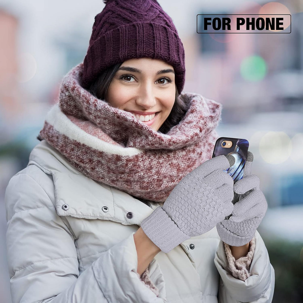 Geyoga 2 Pairs Women's Winter Touch Screen Gloves Soft Warm Fleece Lined Knit Elastic Cuff Winter