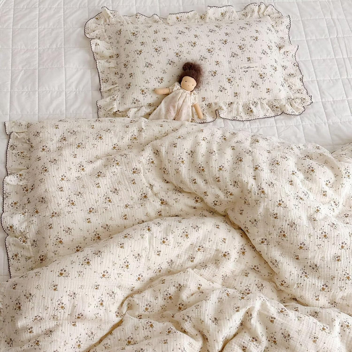 BuLuTu Cotton Muslin Pillow Case King Pillowcase Sweet Floral Design Pillowcases Enveloped Closure