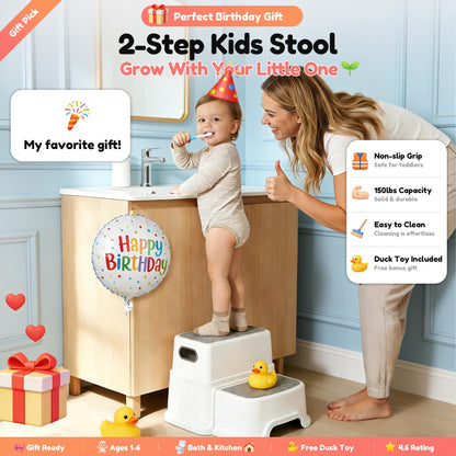 UNCLE WU Toddler Step Stool for Potty Training, Bathroom Sink & Toilet - 2 Step Kids Poop Stool