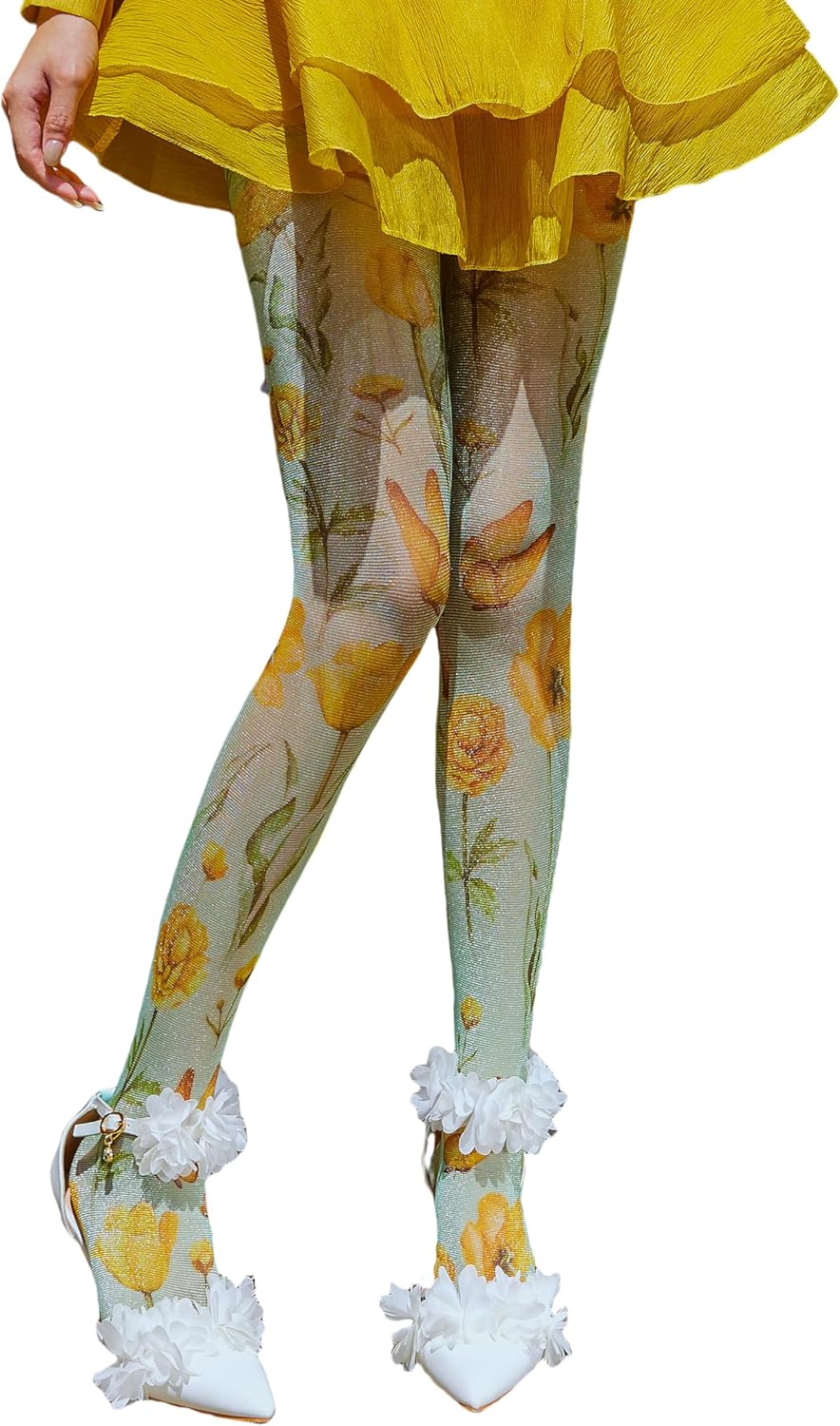 Sahabowi Women's Sheer Fashion Digital Print Fashions Stockings Metallic Silver Tights 1