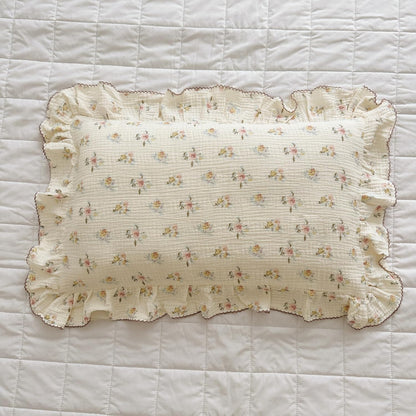 BuLuTu Double Layers Muslin Cotton Pillowcase King Size Vintage Floral Print Pillow Case Teens