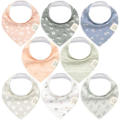 8-Pack Organic Baby Bandana Bibs for Girls - Super Absorbent Triangle Baby Bibs for Drooling and