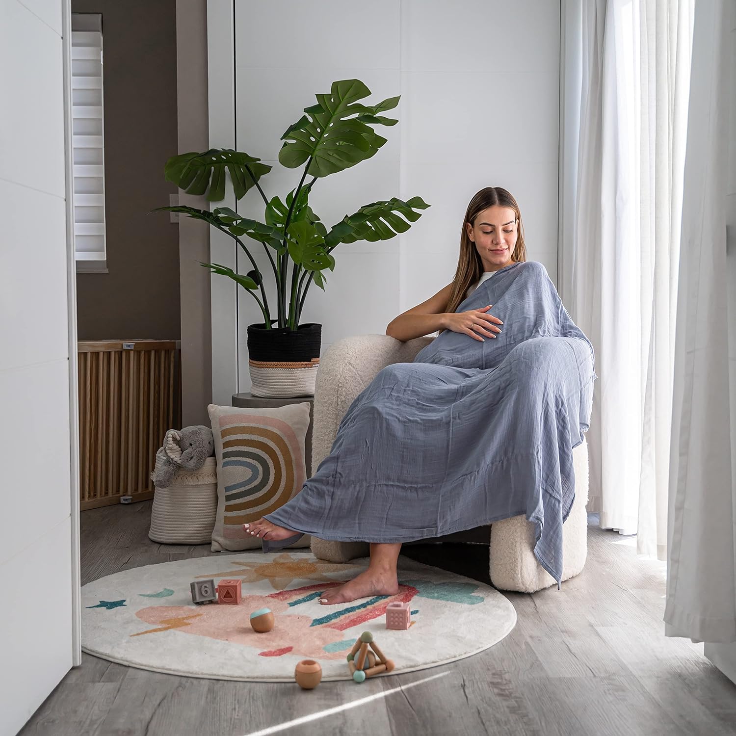 Comfy Cubs Muslin Swaddle Blankets Pack of 4, 47 x 47 Inches, Soft Cotton Baby Blanket Set, Large