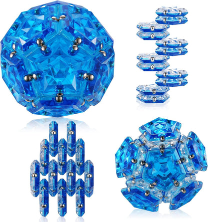RoomyRoc Magnetic Fidget Sphere - Pentagons Magnets Balls - 12 Piece Set - Crystal Blue - Magnet