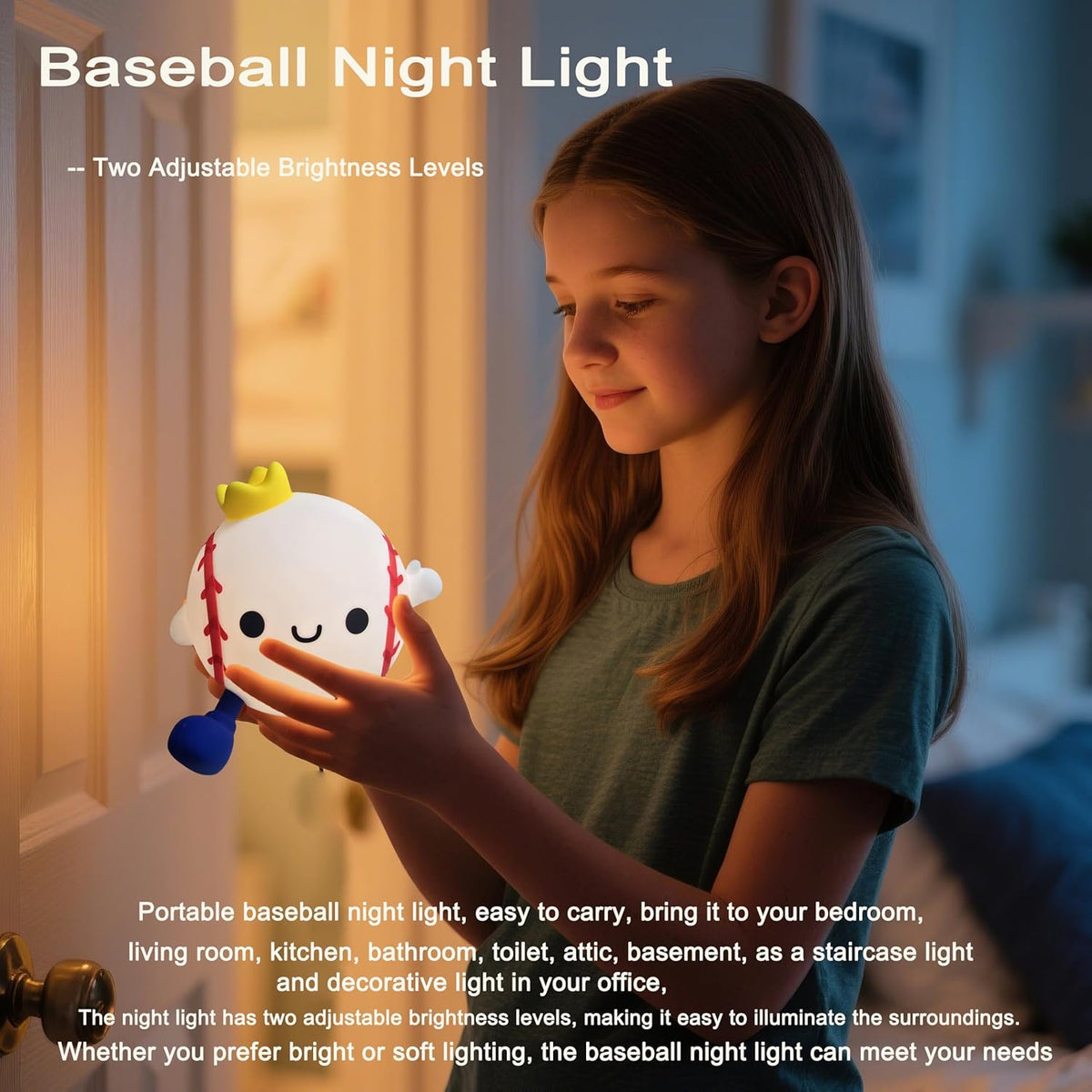 DREAMING MY DREAM Baseball Night Light,Cute Silicone Squishy Novelty LED Night Lamp, Touch Lamp