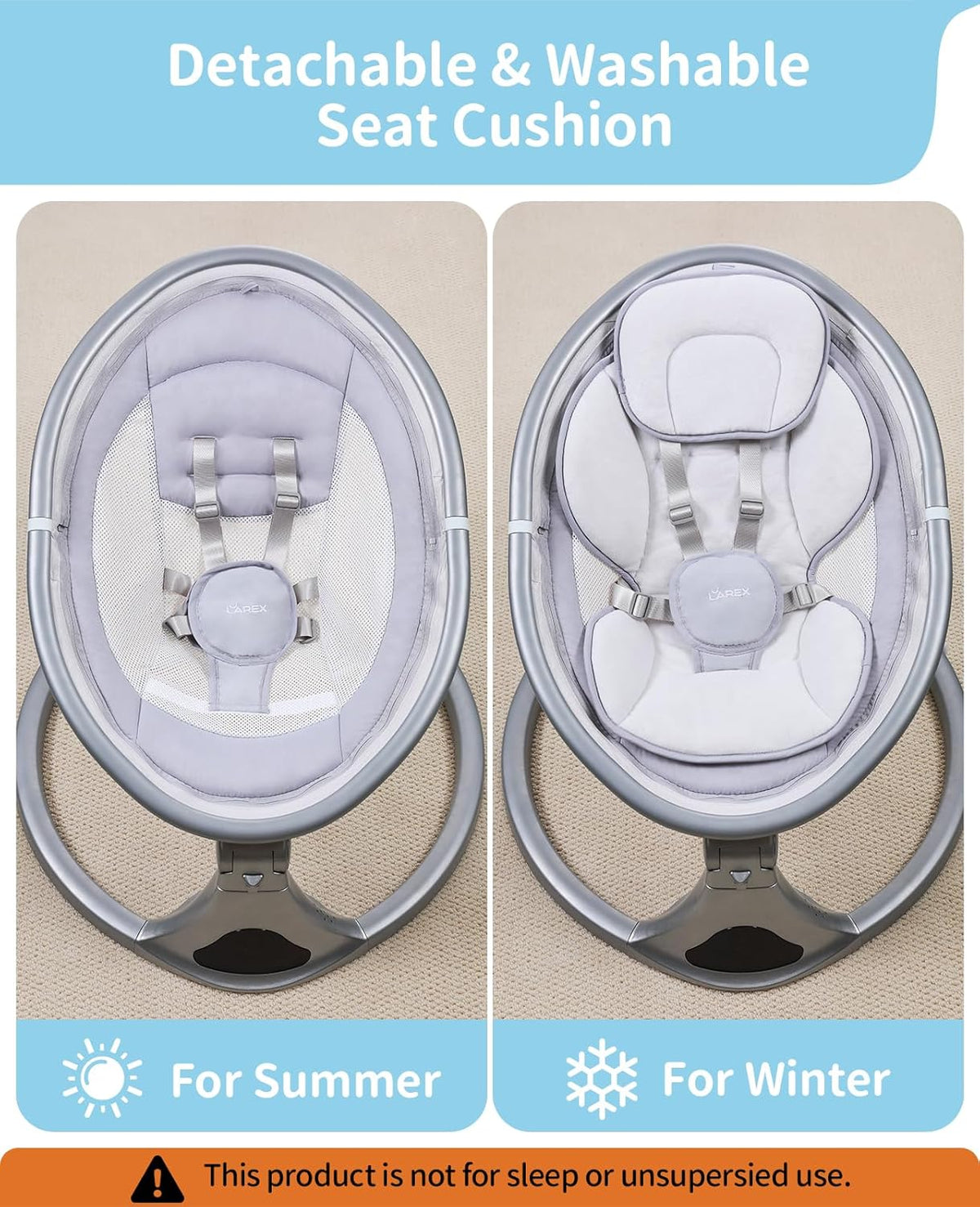 LAREX Baby Swing to Toddler Electric Infant Swing Portable for Newborn Boy Girl, 5 Sway Speeds with