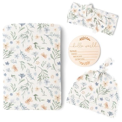 Konssy Baby Girl Newborn Receiving Blanket with Matching Headband and Beanie Set Baby Swaddle