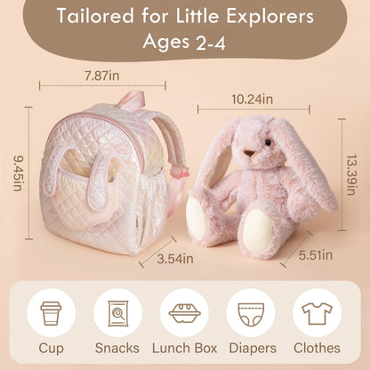 Moonkie Hug & Go™ Bunny Toddler Backpack – Soft Plush Bag with Detachable Toy for Girls Aged 2–4 |