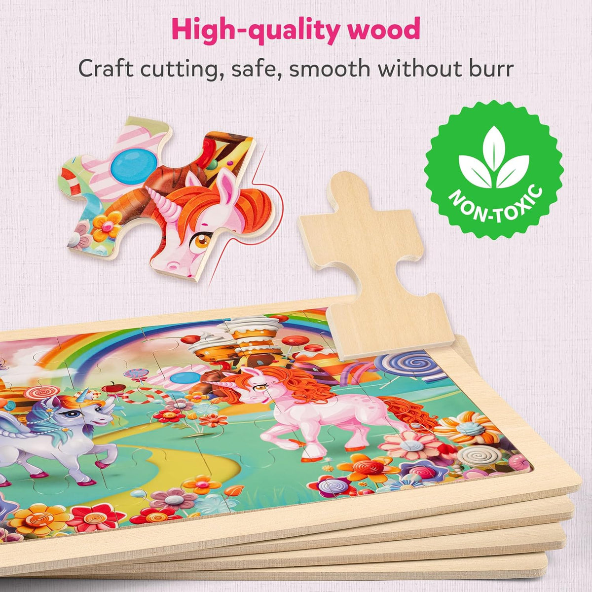 SYNARRY Large Unicorn Princess Fairy Wooden Puzzles for Girls Gift Box(12.2*9.4 in) - FSC