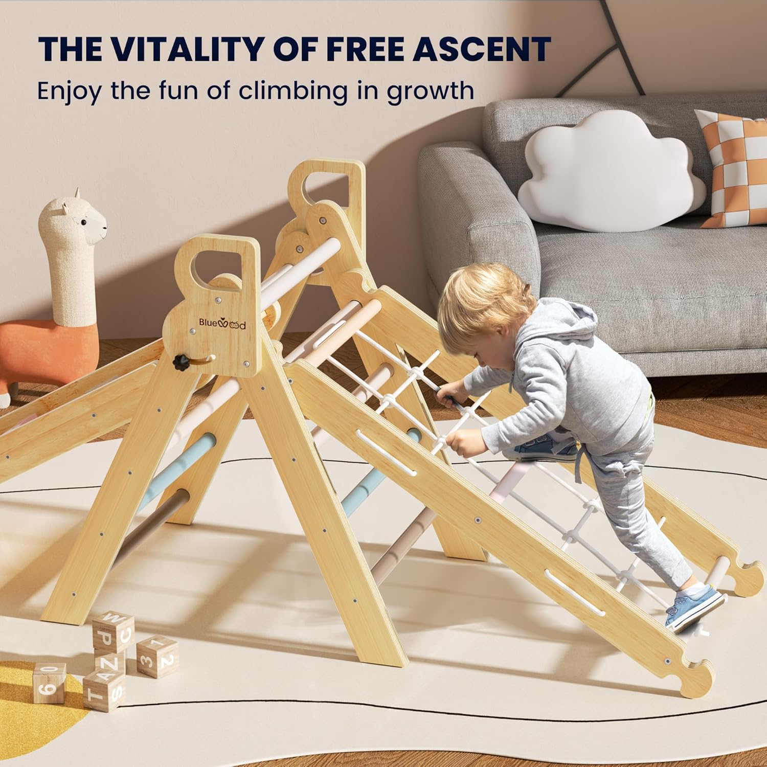 BlueWood 2025 8-in-1 Pikler Triangle Climbing Set Toddler Toys Indoor Baby Jungle Gym Climber