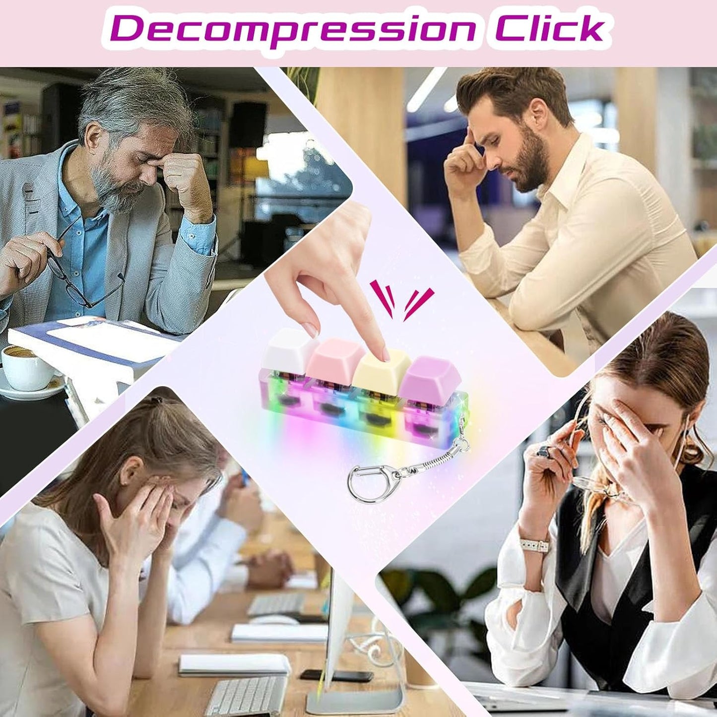 Keyboard Fidget Toys Adults Fidget Keyboard Clicker with LED Light Keychain Sensory Toys for