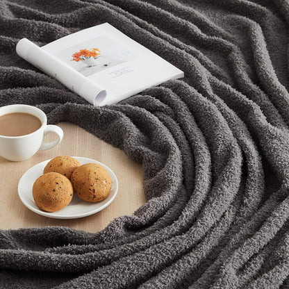 CYMULA Knit Throw Blanket for Couch Dark Grey-Super Soft Lightweight Plush Fuzzy Fluffy Cozy