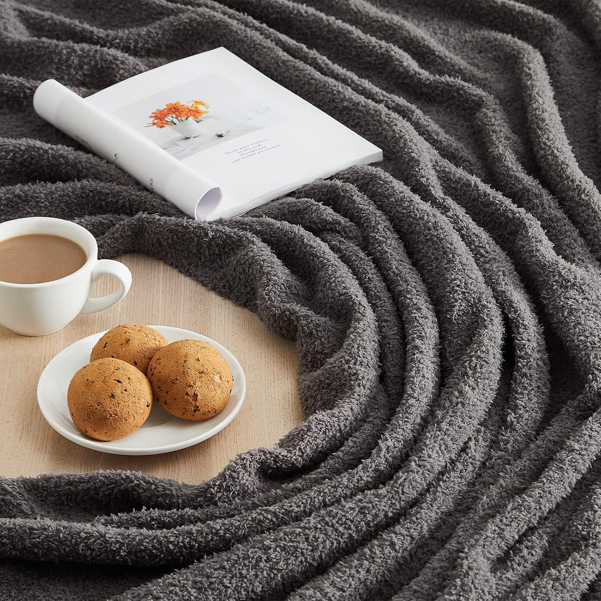 CYMULA Super Soft Knit Throw Blanket Twin Size Dark Grey-Lightweight Plush Fuzzy Fluffy Warm Cozy